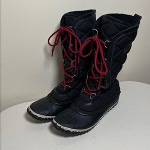 Sorel Out N About Tall Snow-boots Size 8 Women’s Black With Red Laces EUC